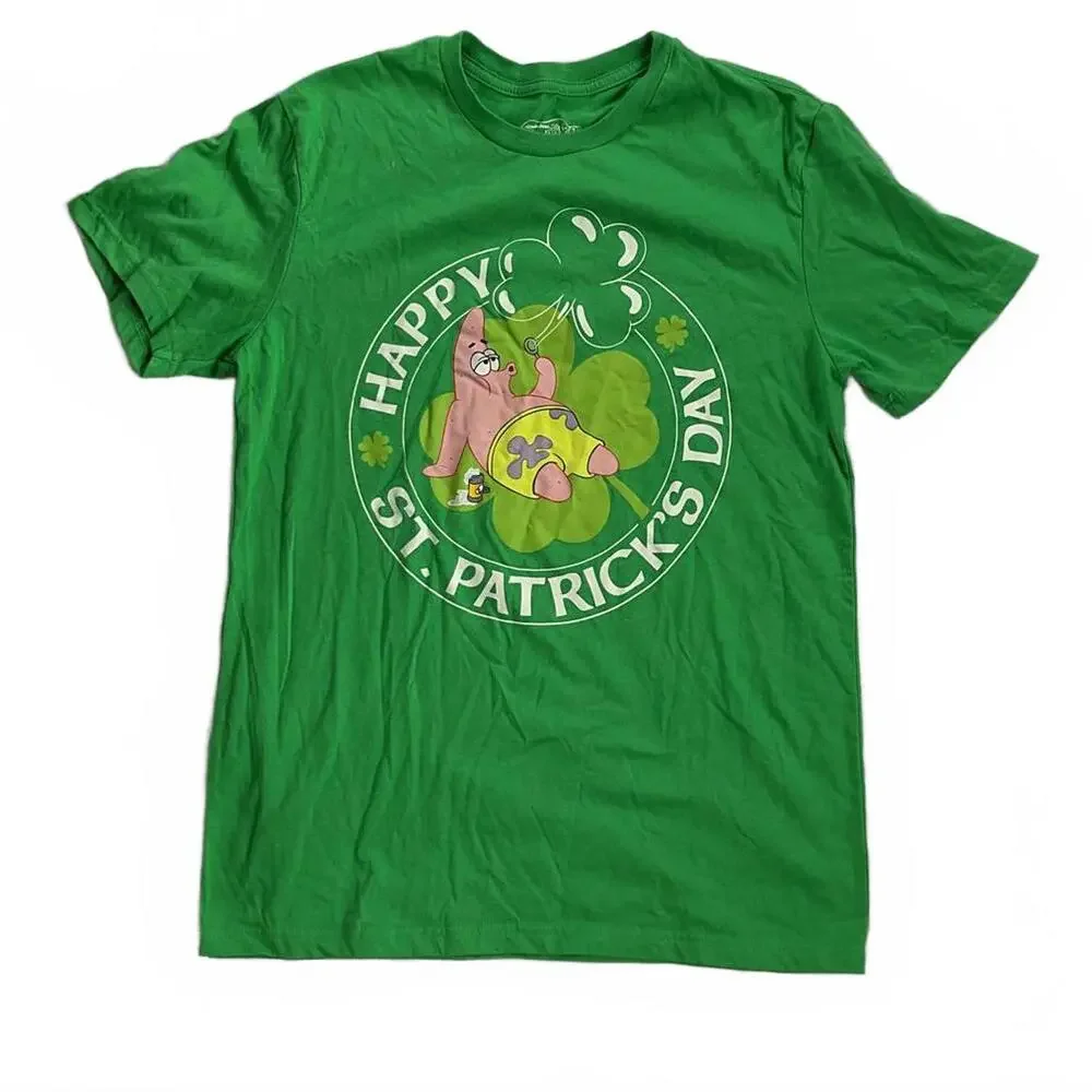 Cute SpongeBob Patrick Star St. Patrick's Day Green T-Shirt Soze Medium - Picture 1 of 4
